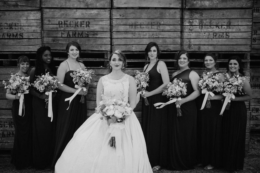 black and white of bride and bridal party