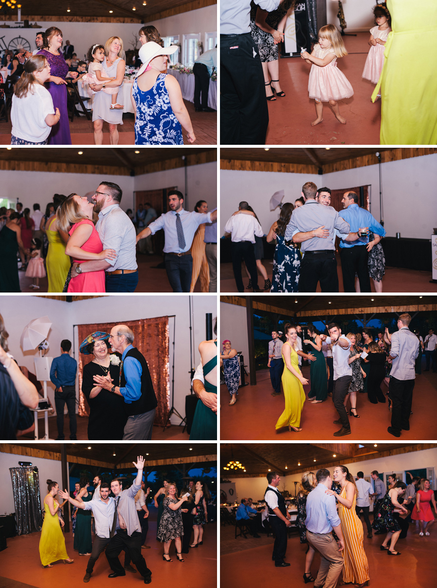 wedding guests having fun on the dance floor at reception