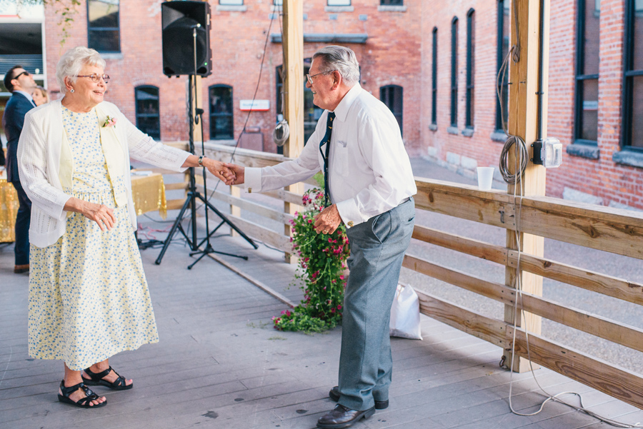 bride's grandparents dancing together at reception