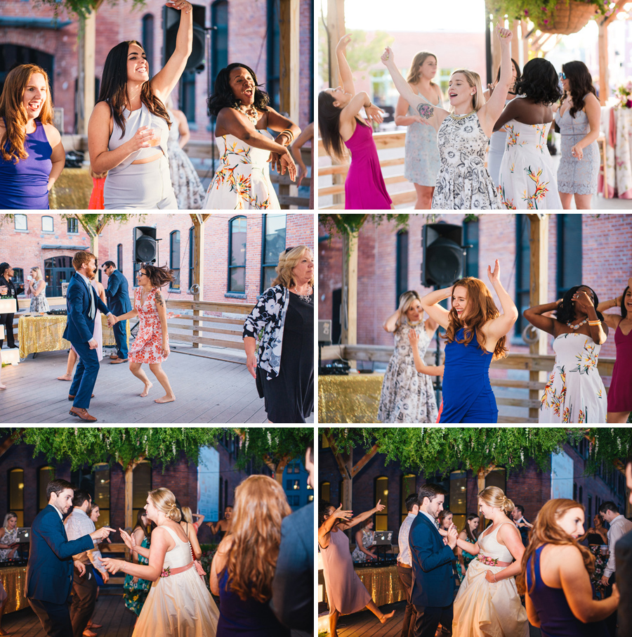 wedding guests dancing at the larkinville reception