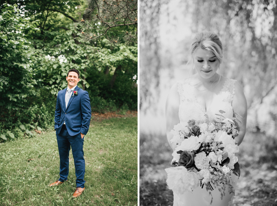 side by side portraits of the bride and groom