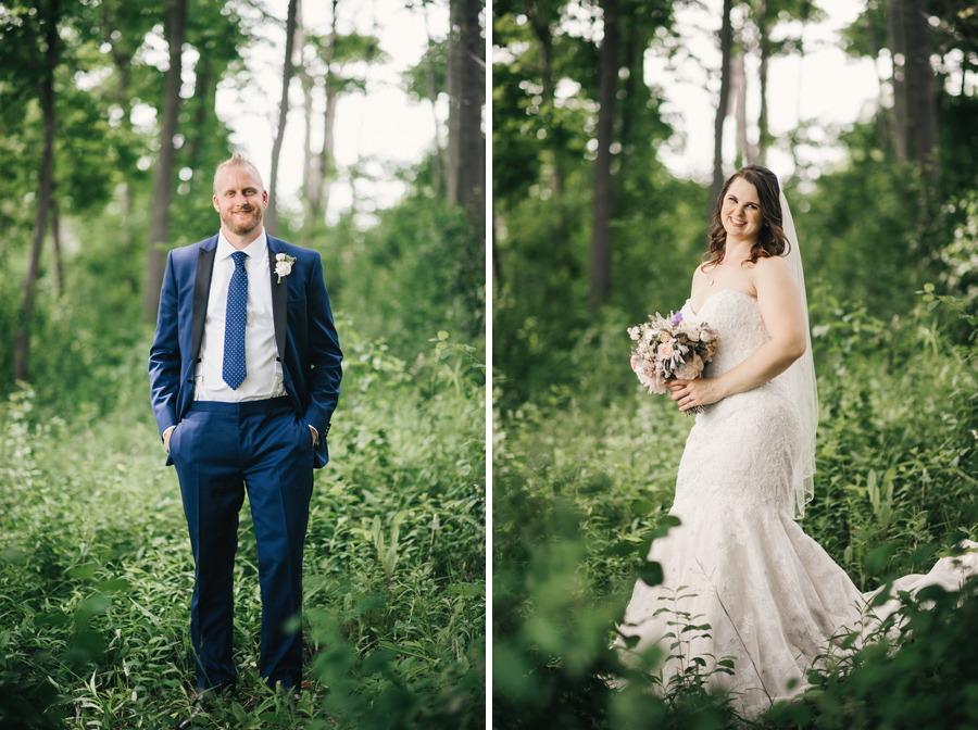 side by side portraits of the bride and groom at delaware park