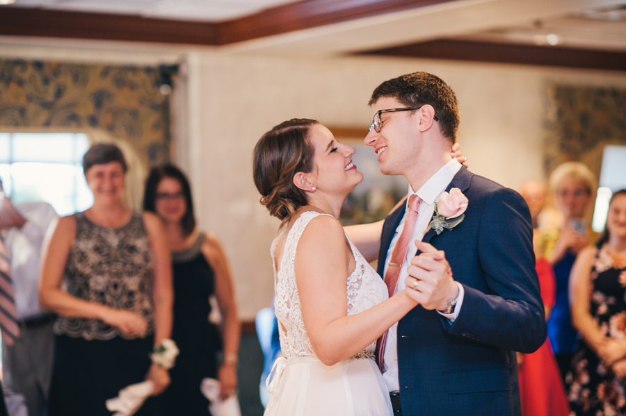 close up of bride and groom during their first dance at wedding reception