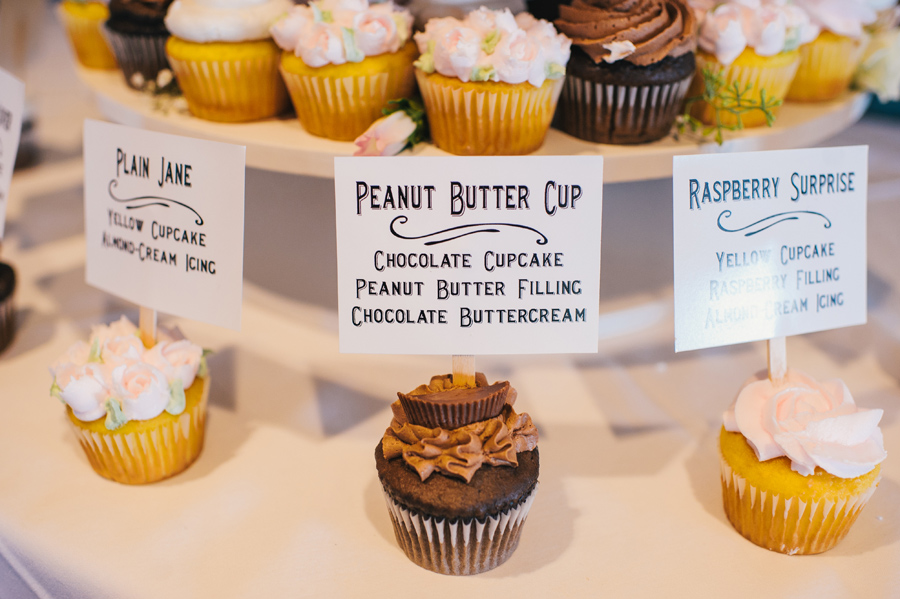 close up shot of three flavors of cupcakes at wedding reception