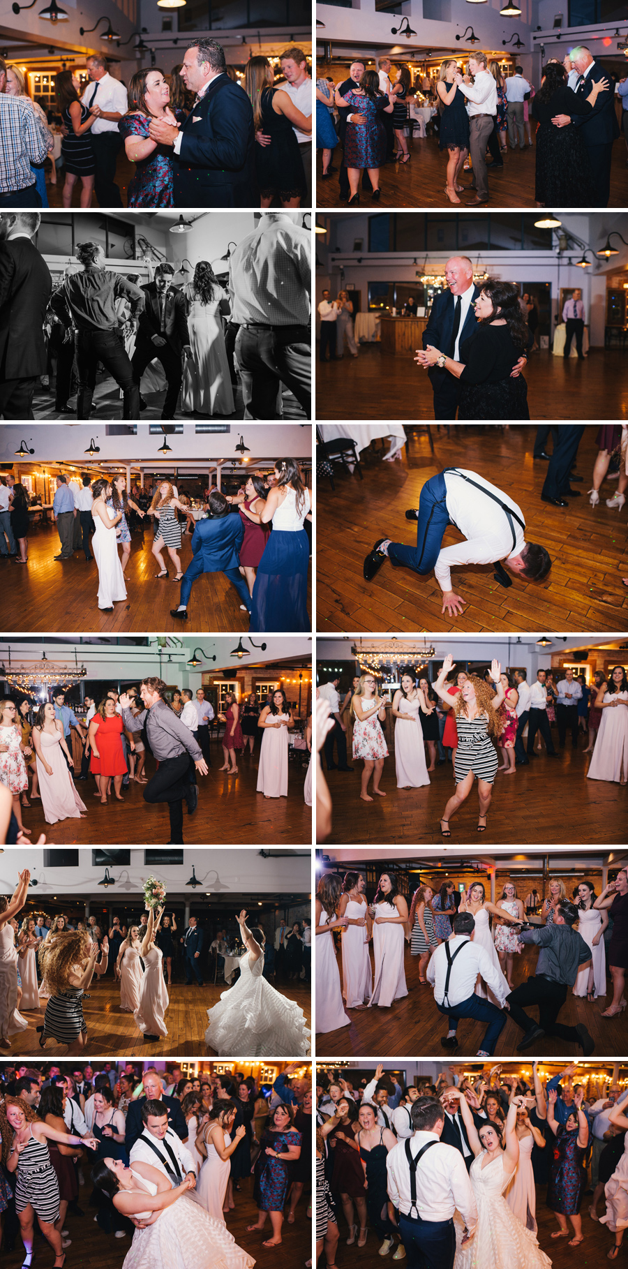 collage of photos from the wedding reception dance party at the Hotel at the Lafayette in Buffalo NY