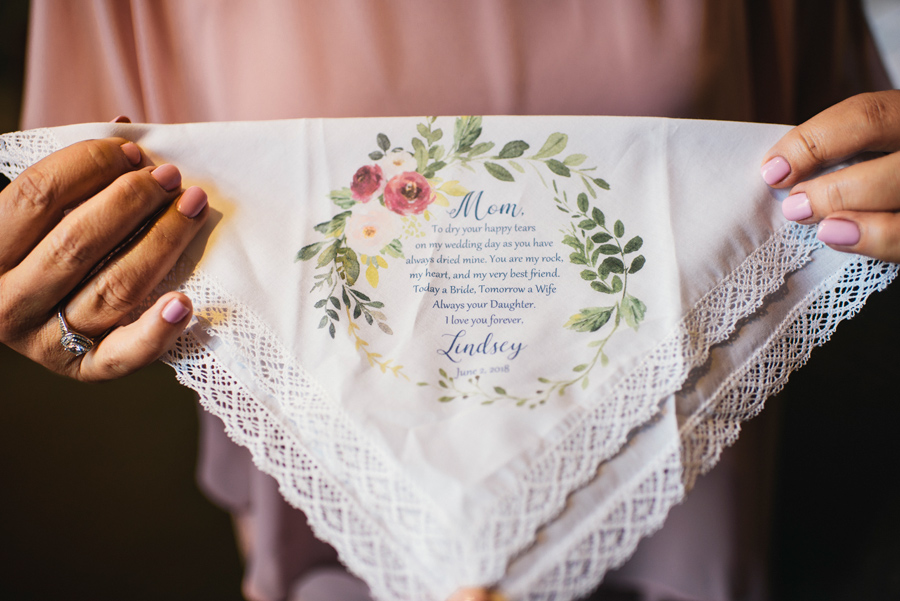 custom floral handkerchief with message gift for mother of the bride